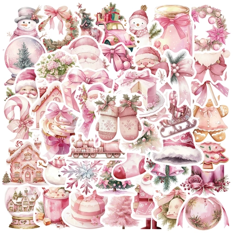 Adesivi Natalizi Rosa Impermeabili in PVC Carta Babbo Natale Renna Pupazzo di Neve Scrapbooking Fai-da-te Decorativi Natalizi