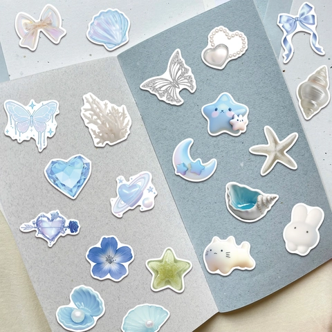 Adesivi Stampati Impermeabili in Stile INS Blu Onirico Adesivi Decorativi in PVC Estetico Oceano Stellato per Laptop Chitarra