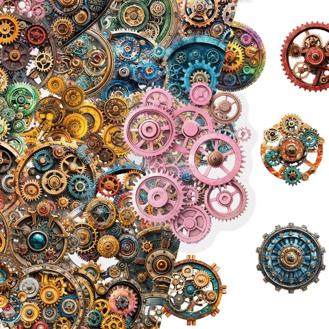 50 Stück Steampunk Zahnrad PET Aufkleber Vintage Mechanische Uhr Herz Transparente Dekorative Sticker Für Scrapbooking Journal Laptop