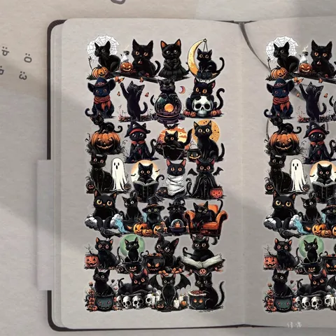 Adesivi per Gatti Neri di Halloween in PET Trasparente Impermeabile Decalcomanie DIY per Custodia Telefono Laptop Bagaglio