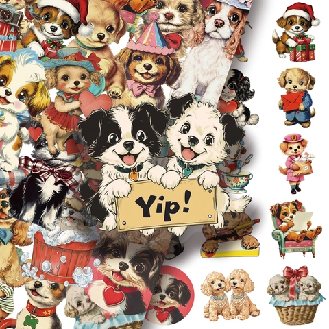 Vintage Amerikaanse Stijl Puppy PET Stickers Waterdicht Cartoon Hond Decals Voor Scrapbooking Laptop Koffer Helm DIY Decor