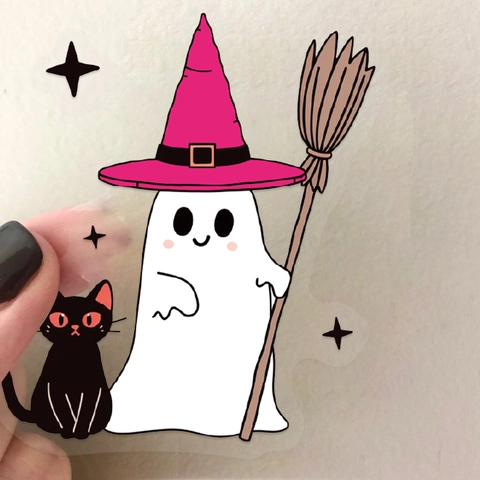 Pink Halloween Stickers Waterproof PET Transparent Cartoon Ghost Pumpkin Bat Decals For Scrapbook Laptop Guitar Journaling