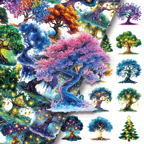 Autocollants PET Arbre Magique Imperméables Transparents Décoratifs Pour Scrapbooking Journaling Coque Téléphone Bricolage Style Forêt Fantastique