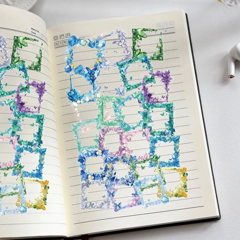 Transparente PET Kristall Schmetterling Rahmen Aufkleber Wasserdicht Dekorative Journaling Decals Scrapbooking DIY Notizbuch Dekoration