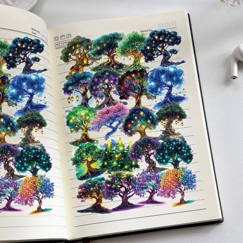 Autocollants PET Arbre Magique Imperméables Transparents Décoratifs Pour Scrapbooking Journaling Coque Téléphone Bricolage Style Forêt Fantastique