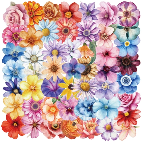 Adesivi Floreali Acquerello Impermeabili in PET per Scrapbooking Diario Cover Telefono Fai da Te Adesivi Decorativi Artistici