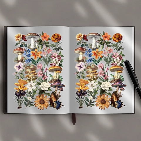 Adesivi PET Botanici della Foresta Vintage Fungo Farfalla Fiore Decalcomanie Decorative Impermeabili per DIY Scrapbooking Journaling Cancelleria