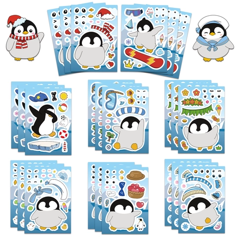 DIY Cartoon Pinguin Gesichtswechsel Puzzle Aufkleber Für Kinder Pädagogische Schreibwaren Dekorative Mix Und Match Tiere Aufkleber