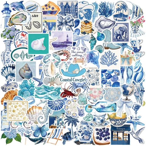 Coastal Cowgirl Stickers Blue Aesthetic Waterproof PVC Decals For Water Bottle Laptop Phone Scrapbooking DIY Journal Decor