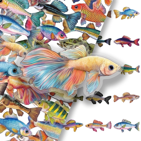 Kreative Realistische Fisch PET Aufkleber Transparent Wasserdicht Dekorative Aufkleber Für DIY Scrapbook Journal Laptop Album Schreibwaren Geschenk