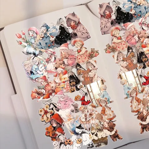 50 Stück Aquarell Märchen PET Transparente Aufkleber Süße Cartoon Mädchen Tiere Dekorative Aufkleber Für DIY Journal Scrapbooking