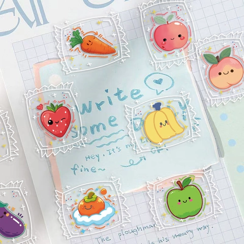 Adesivi in PET Trasparenti Avvolti in Caramelle Kawaii Decalcomanie Decorative per Frutta e Verdura per Diario Fai-da-te