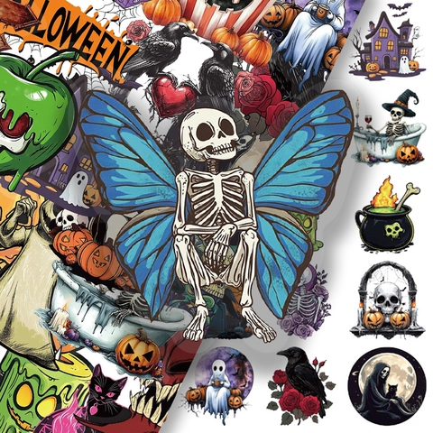 Adesivi in PET di Halloween Gotico Zucca Teschio Fantasma DIY Scrapbooking Journal Impermeabile Adesivo Decorativo per Festa