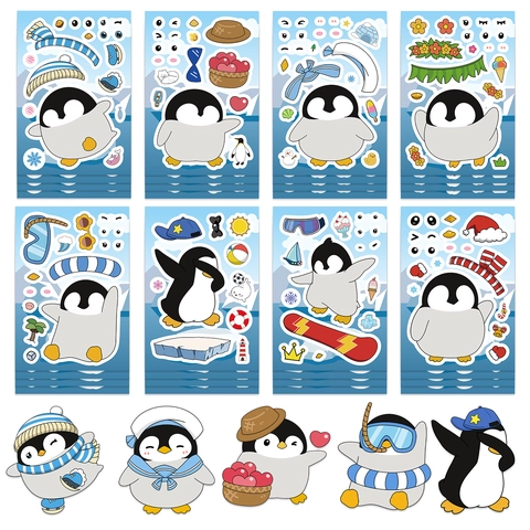 DIY Penguin Change Face Stickers PVC Waterproof Cartoon Animal Decals For Kids Scrapbook Diary Creative Decor Stickers