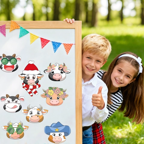 Adesivi Fai-da-te Mucca Cartone Animato Puzzle Cambia Faccia per Bambini Adesivi in PVC Impermeabili Educativi Precoci Animali della Fattoria
