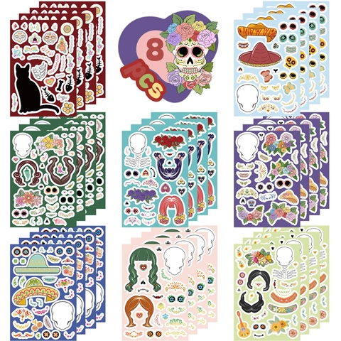 Mexican Day Of The Dead Halloween DIY Face Stickers Colorful Sugar Skull Flower Patterns Party Decoration Festive Stickers