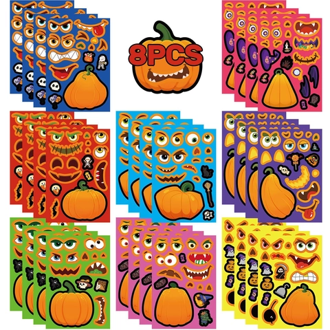 Halloween Kürbis Emoji DIY Aufkleber PVC Matt Druck Gesicht Dekoration Für Kinder Party Halloween Mitbringsel Aufkleber