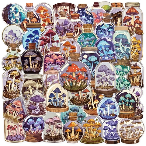 Pegatinas PET Seta en Botella de Vidrio Impermeables Trasparentes Calcomanías Decorativas para Scrapbooking Diario Portátil Funda Móvil DIY Artesanía