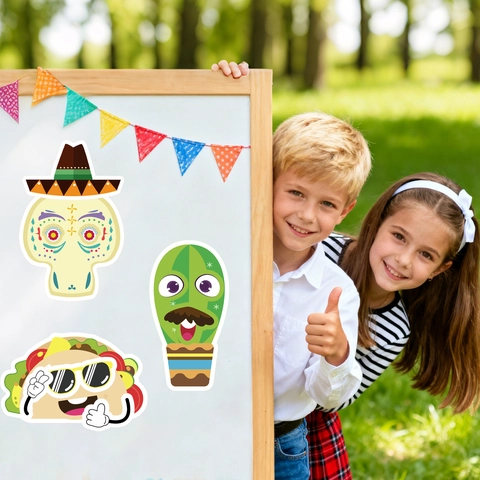 Autocollants DIY Fiesta Mexicaine pour Enfants Puzzle de Changement de Visage PVC Imprimé Cadeau de Fête Artisanat Éducatif Autocollant