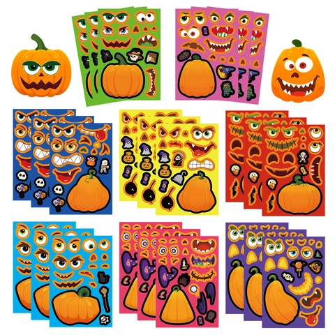 Adesivi Zucca Halloween DIY Crea Faccia Cartone Animato PVC Decalcomanie Per Bambini Decorazione Festa Attività Artigianale
