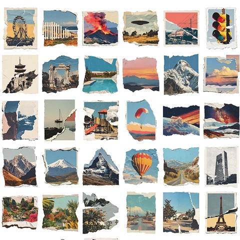 Vintage PET Torn Photo Stickers Waterproof Decorative Artistic Scrapbooking Decals For DIY Phone Case Laptop Journal Decor