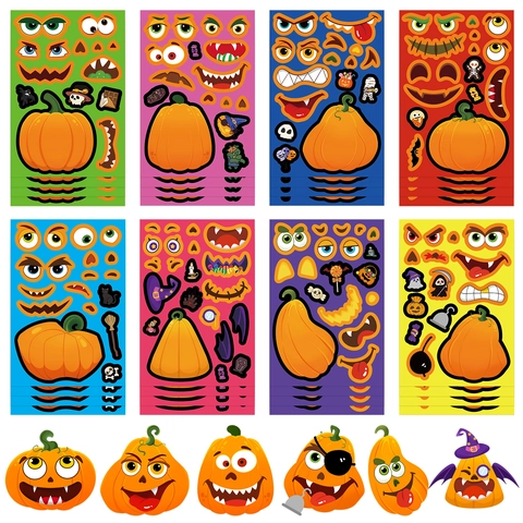 Adesivi Zucca Halloween DIY Crea Faccia Cartone Animato PVC Decalcomanie Per Bambini Decorazione Festa Attività Artigianale