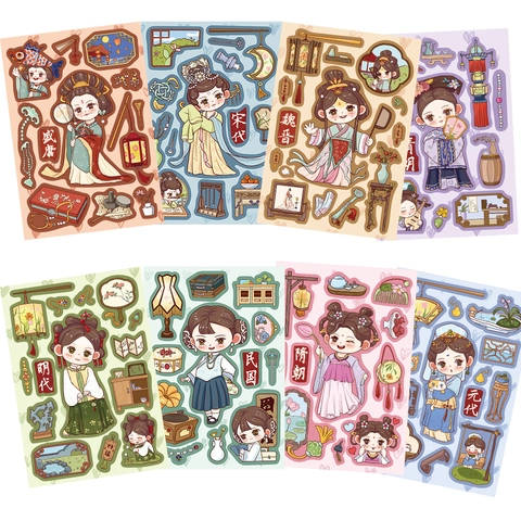 Leuke Oude Hanfu Personage Stickers Cartoon Historische Kostuums DIY Scrapbooking Dagboek Decoratie PVC Mat