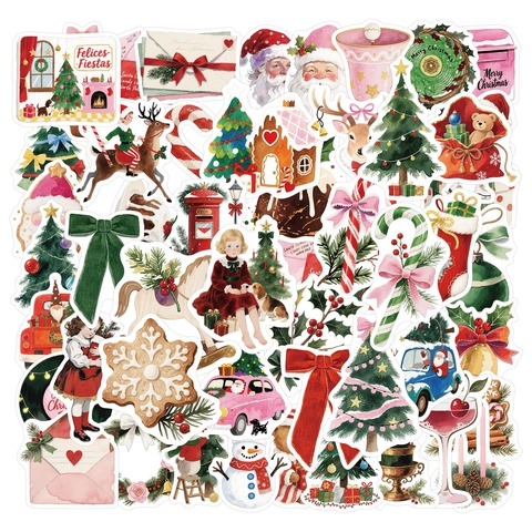 Pegatinas Estéticas de Navidad de PVC para Portátil Scrapbook DIY Decoración de Fiesta Navideña Impermeable Papá Noel Reno