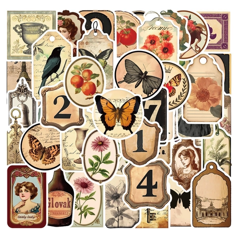 Adesivi Estetici Vintage 50 Pezzi Retro Impermeabile PVC Decalcomanie per Scrapbooking Journaling Custodia Cellulare Laptop