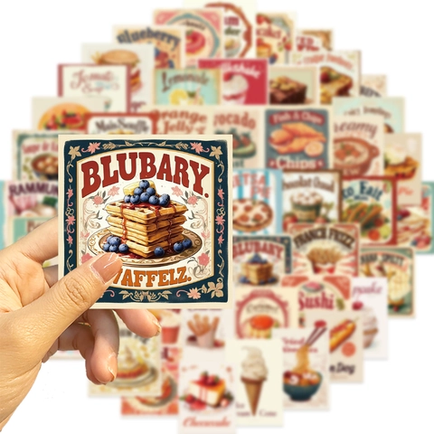Adesivi Vintage in Stile Cartone Animato a Tema Cibo e Dessert Confezione Impermeabile per Laptop Cover Telefono DIY Scrapbooking