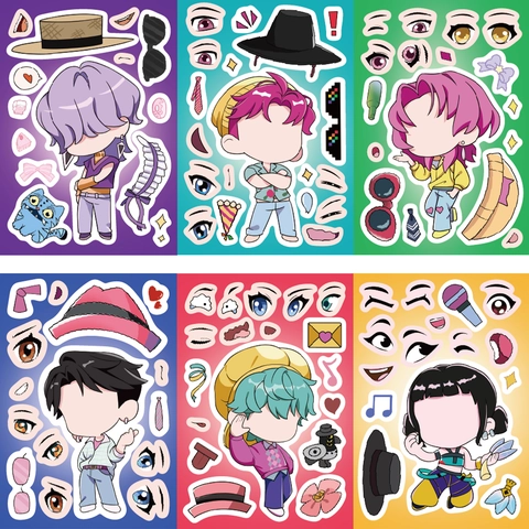 Anime Girl DIY Dress Up Stickers Waterproof Reusable PVC Face Changing Decals For Scrapbooking Journaling Kids Stickers