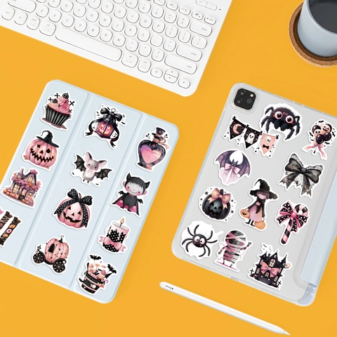 Pink Schwarz Halloween Aufkleber Wasserdicht Cartoon Vinyl Decals Für Laptop Wasserflasche Koffer Gitarre Skateboard Dekoration Geschenk