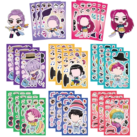 Anime Girl DIY Dress Up Stickers Waterproof Reusable PVC Face Changing Decals For Scrapbooking Journaling Kids Stickers