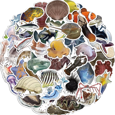 50Pcs Deep Sea Fish Stickers Realistic Ocean Creature Cartoon Graffiti Waterproof PVC Decals For DIY Laptop Fishing Box