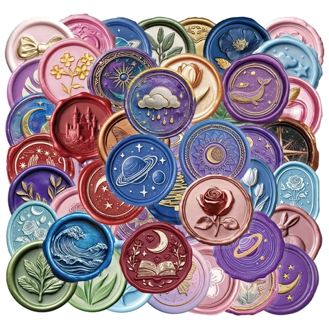 Adesivi Decorativi Retro Effetto 3D Stile Sigillo di Cera PET Trasparenti Impermeabili Floreale Cielo Stellato per Tazza Fai Da Te Scrapbooking Regalo