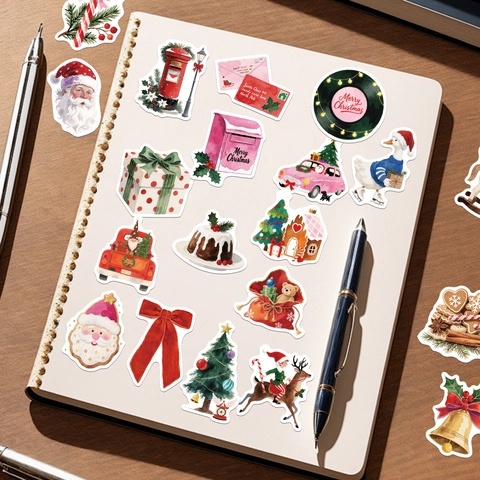 Pegatinas Estéticas de Navidad de PVC para Portátil Scrapbook DIY Decoración de Fiesta Navideña Impermeable Papá Noel Reno