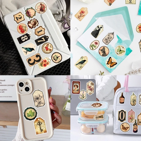 Adesivi Estetici Vintage 50 Pezzi Retro Impermeabile PVC Decalcomanie per Scrapbooking Journaling Custodia Cellulare Laptop
