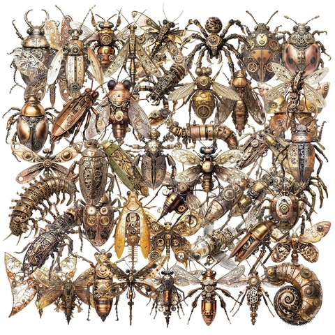Steampunk Mechanical Insect PET Stickers Vintage Industrial Style Waterproof Gear Beetle Butterfly DIY Journaling Decals