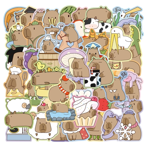 Cute Cartoon Capybara Stickers Waterproof PVC Matte Decals For DIY Scrapbooking Laptop Phone Case Stationery Decor