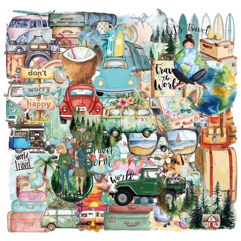 Aquarell Reise Thema PET Wasserfeste Aufkleber Vintage Outdoor Illustration DIY Decals Für Handyhülle Scrapbook Journal