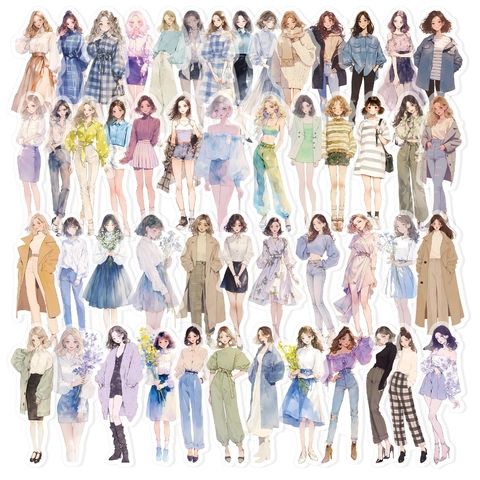 Korean Style Fashion Girl PET Stickers High Street Urban Outfit Illustration Decorative Material For Journaling DIY