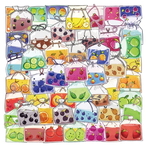 Fruit Tea Bag PET Stickers Cartoon Transparent Waterproof Decorative Decals For DIY Handbook Diary Phone Case Skateboard Scrapbooking