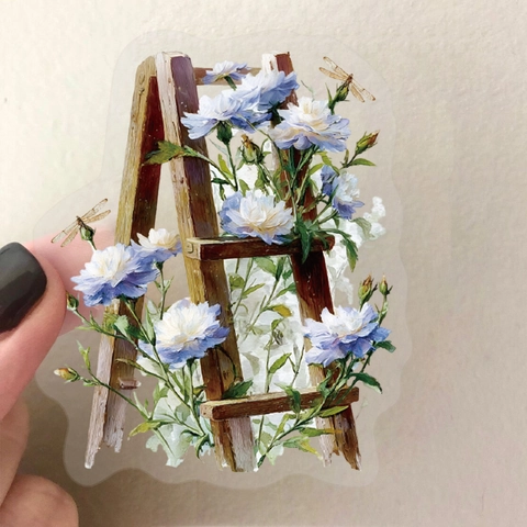 Vintage Watercolor Flower Ladder PET Stickers Transparent Waterproof Botanical Floral Decorative Decals For Scrapbooking DIY Crafts