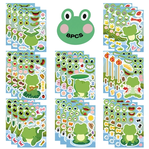Pegatinas Rana Dibujos Animados Make A Face Puzzle DIY Juguete Educativo Impermeable PVC Papel Pegatinas Niños Manualidades