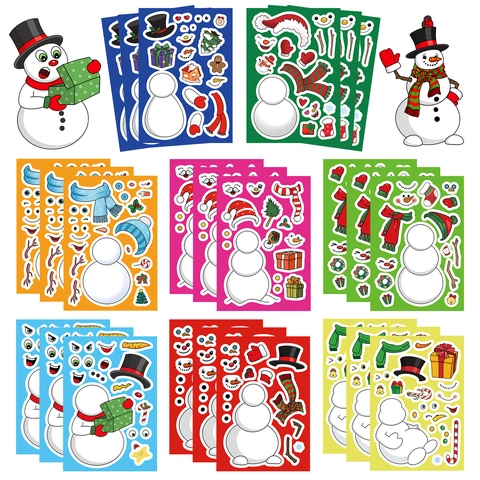 DIY Christmas Snowman Stickers Waterproof PVC Stickers For Kids Handcraft Make A Face Sticker Set Holiday Party Decorations