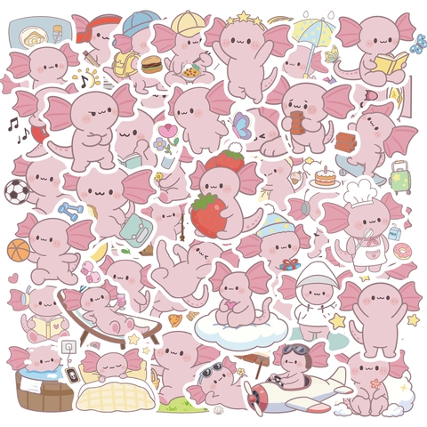 Cute Pink Axolotl Stickers Set Waterproof Vinyl Graffiti Decals For Water Bottles Luggage Skateboard Laptop Kids DIY Stickers