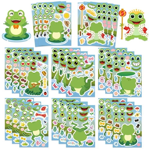 Cartoon Frosch DIY Make A Face Aufkleber Für Kinder Wasserdicht PVC Kreative Verkleiden Aufkleberbogen Zum Basteln
