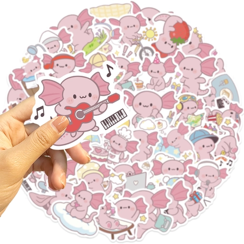 Cute Pink Axolotl Stickers Set Waterproof Vinyl Graffiti Decals For Water Bottles Luggage Skateboard Laptop Kids DIY Stickers