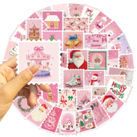 Adesivi Francobolli Natale Rosa Cartone Animato Impermeabili Decalcomanie Decorative Per Chitarra Laptop Bagagli Cancelleria DIY