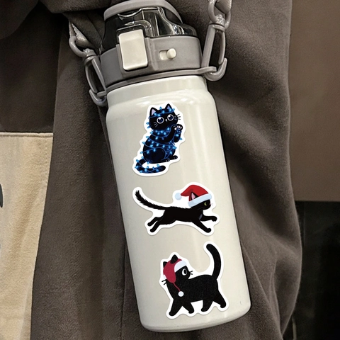 Cartoon Weihnachten Schwarze Katze Aufkleber Ästhetische Wasserdichte PVC Decals Für DIY Scrapbooking Handy Notizbuch Dekoration